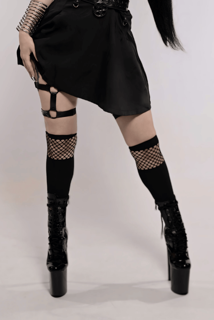 Noir Fishnet Knee Highs - The Cursed Closet