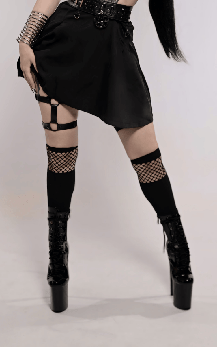 Noir Fishnet Knee Highs - The Cursed Closet