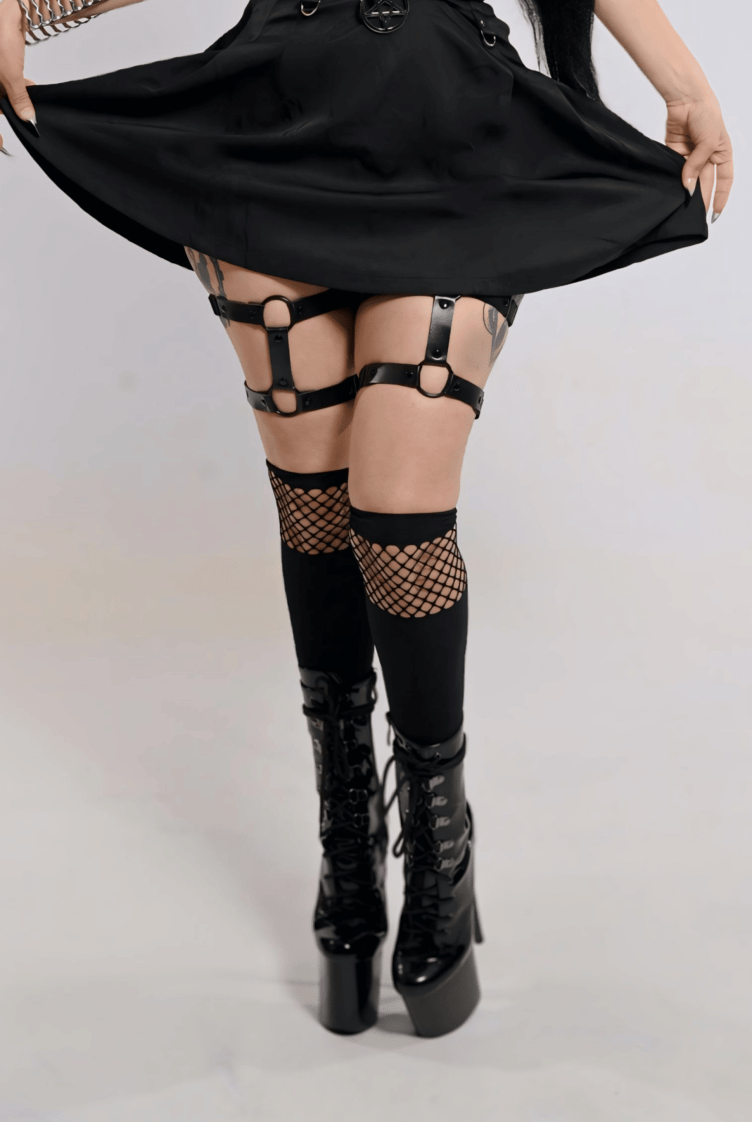 Noir Fishnet Knee Highs - The Cursed Closet