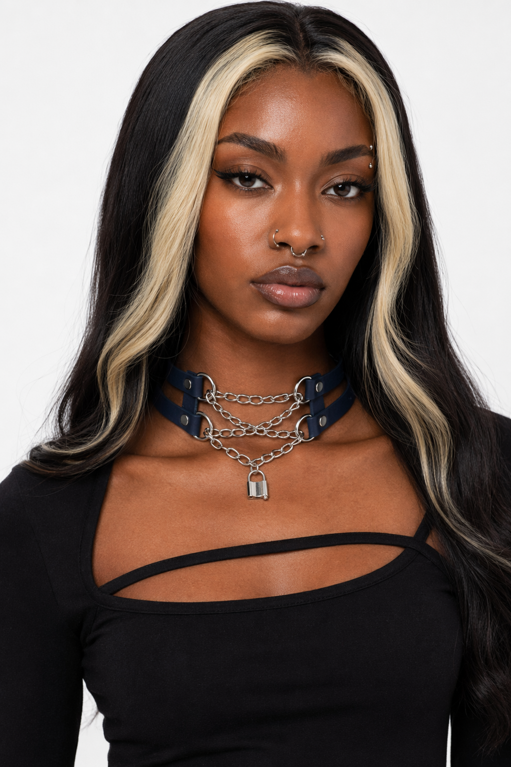 Leather Chain Choker navy
