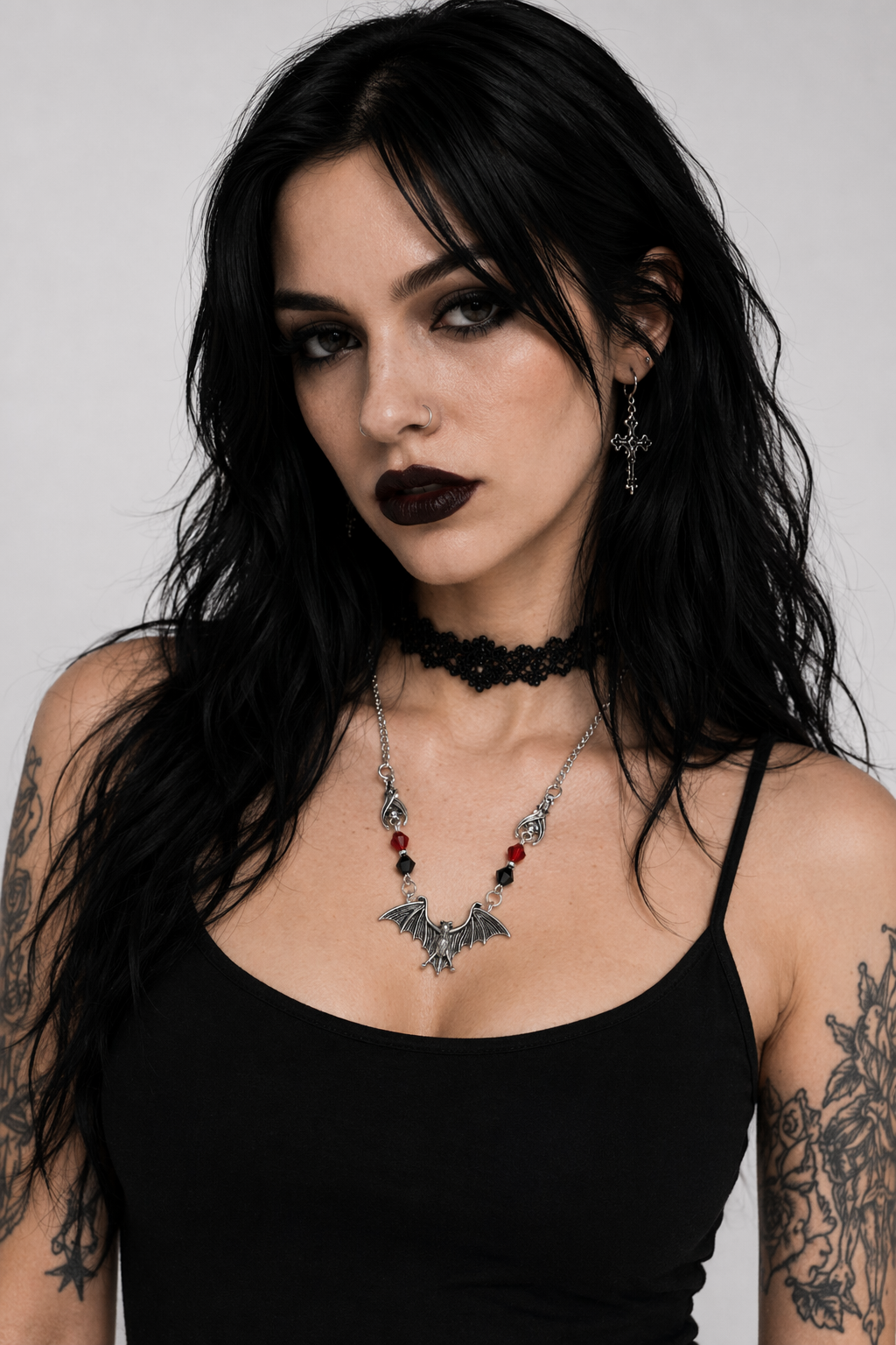 Gothic Bat Necklace Silver Plated