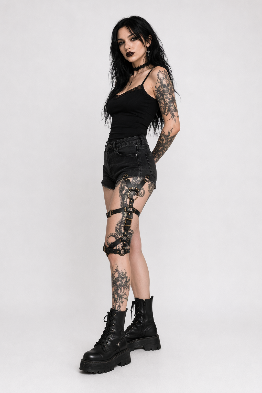 Entangled Black Leather Leg Harness Default Title