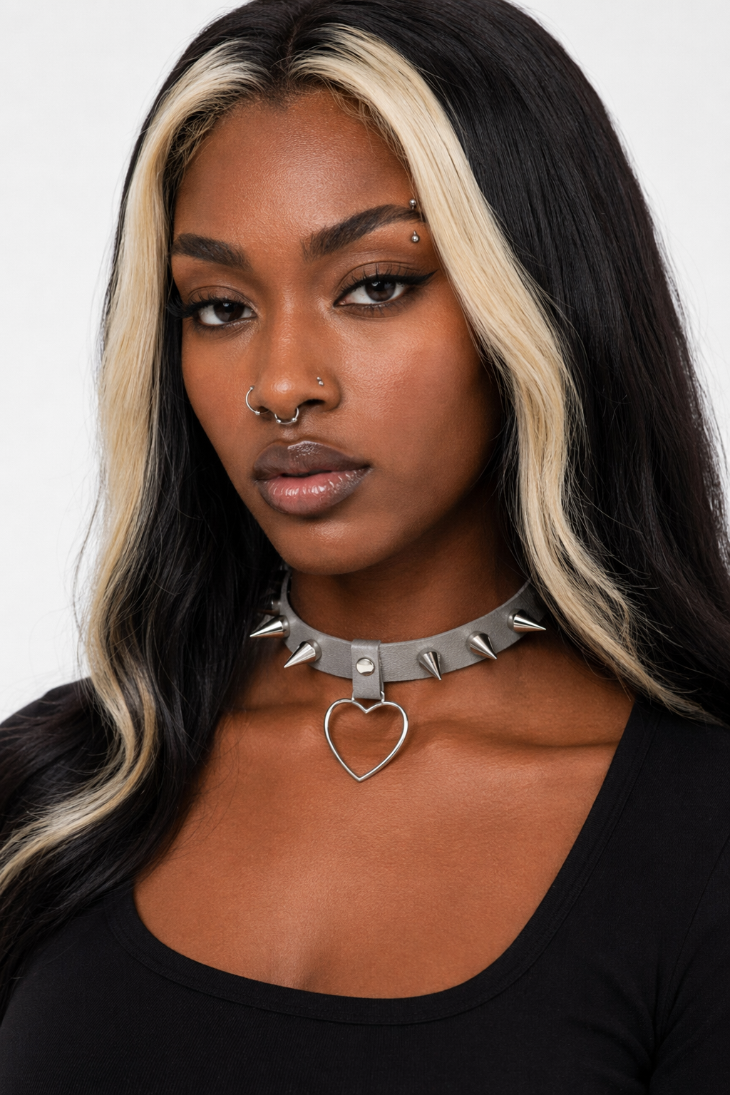 Furious Heart Choker in Black silver color