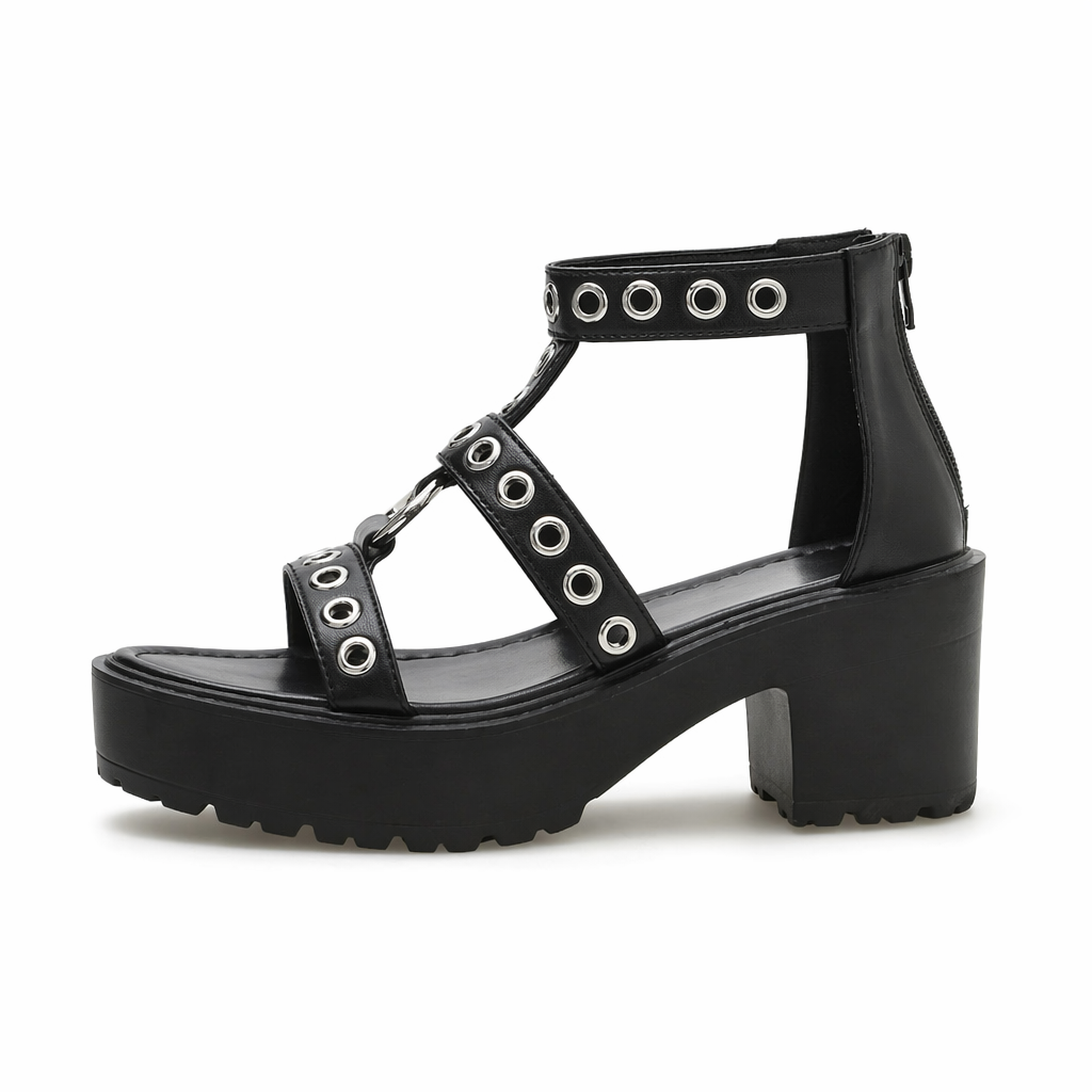 Black Rivet Faux Leather Platform black shoes