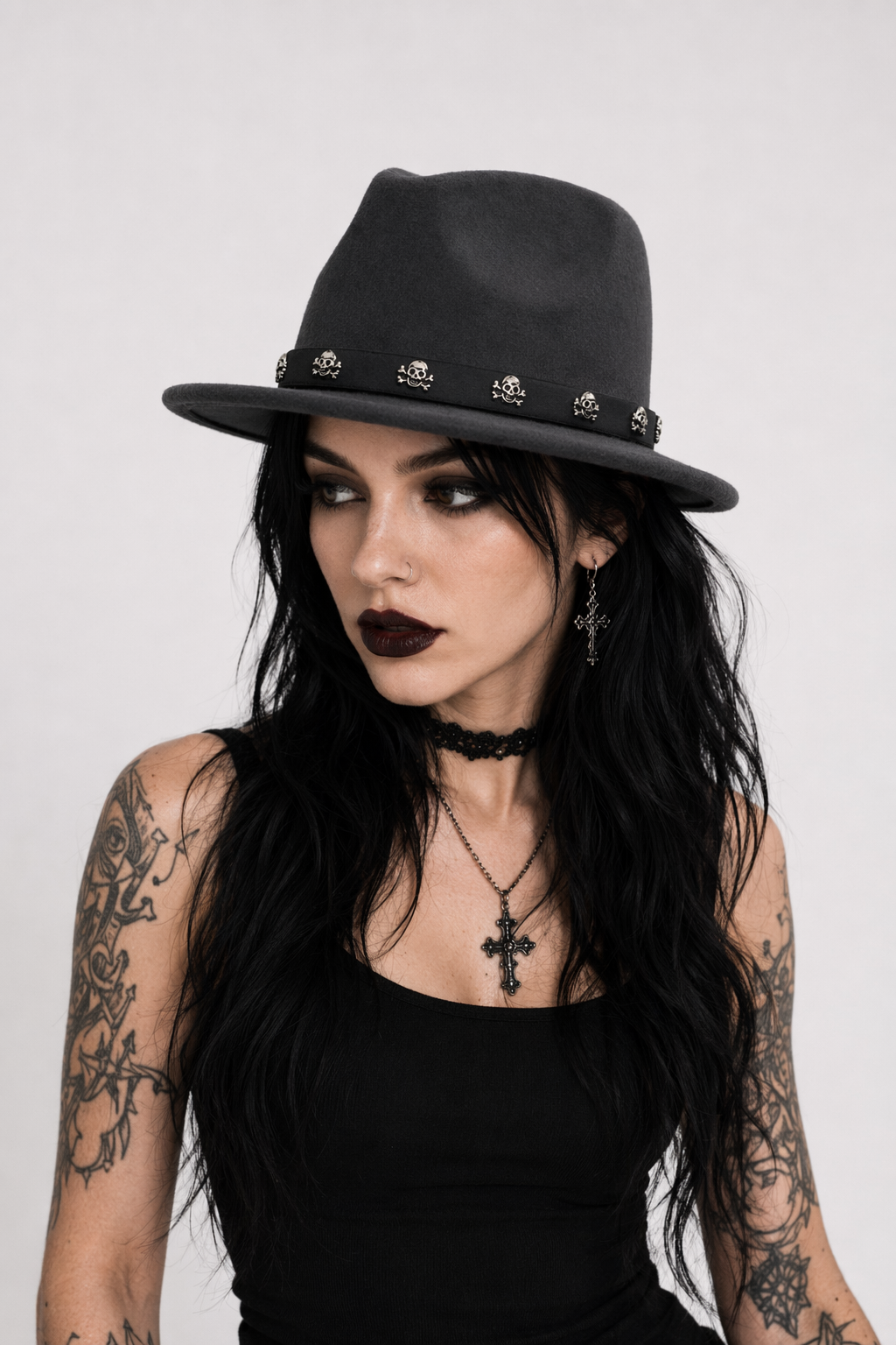 Skull Fedora in Multiple Colors Gray