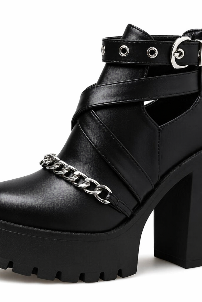 Gothic Ankle Chain Platform Boots. black shoes
