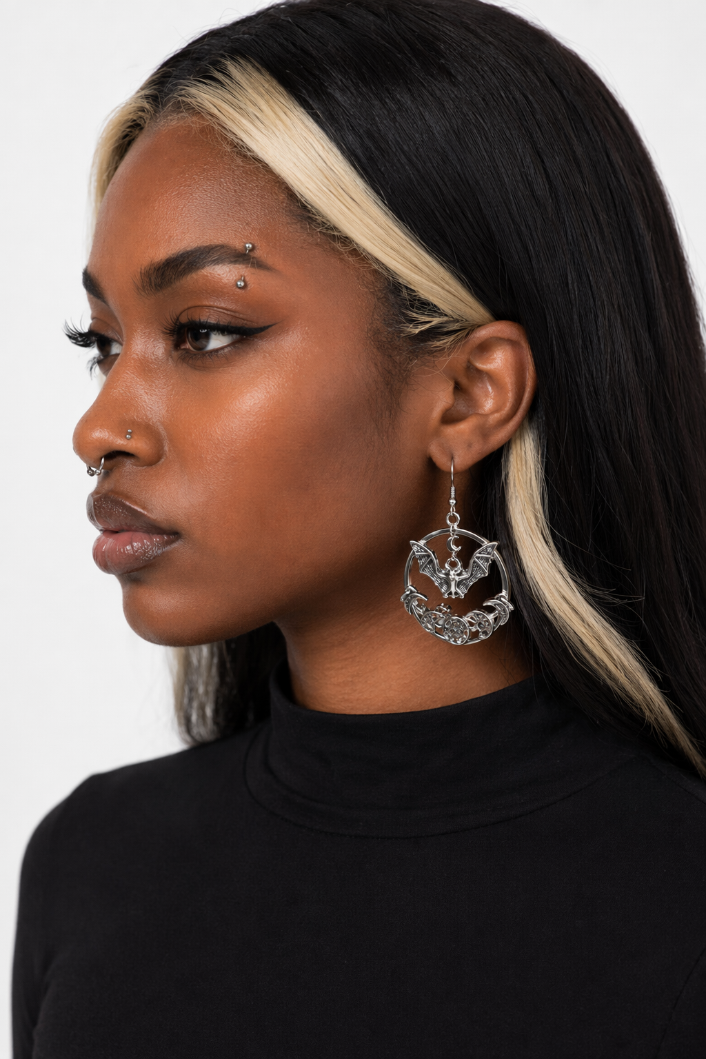 Silver Bat Moon Earrings Default Title