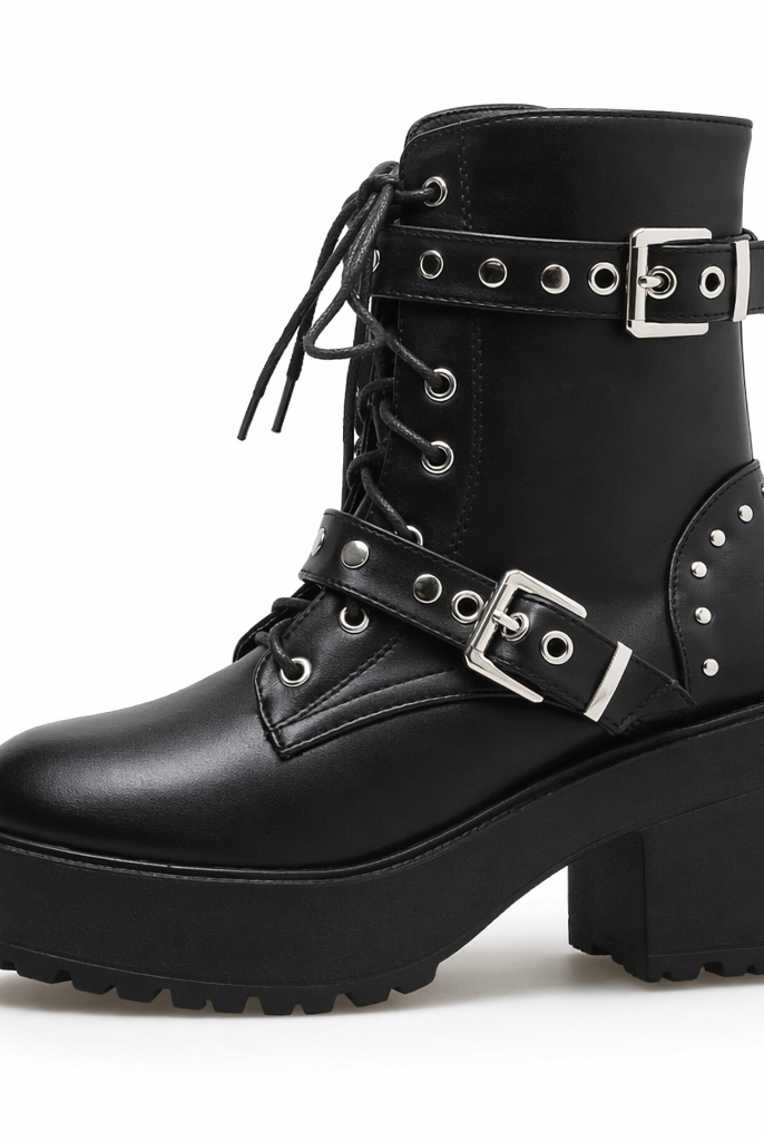Black Goth Lace-Up Boots black shoes