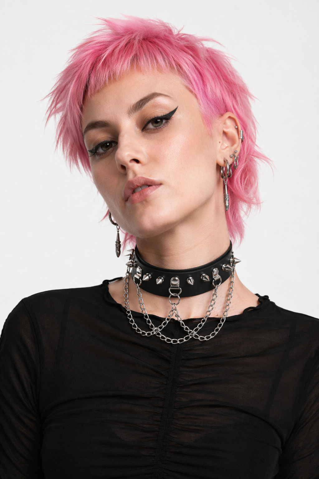 Leather stud choker with chains. Default Title