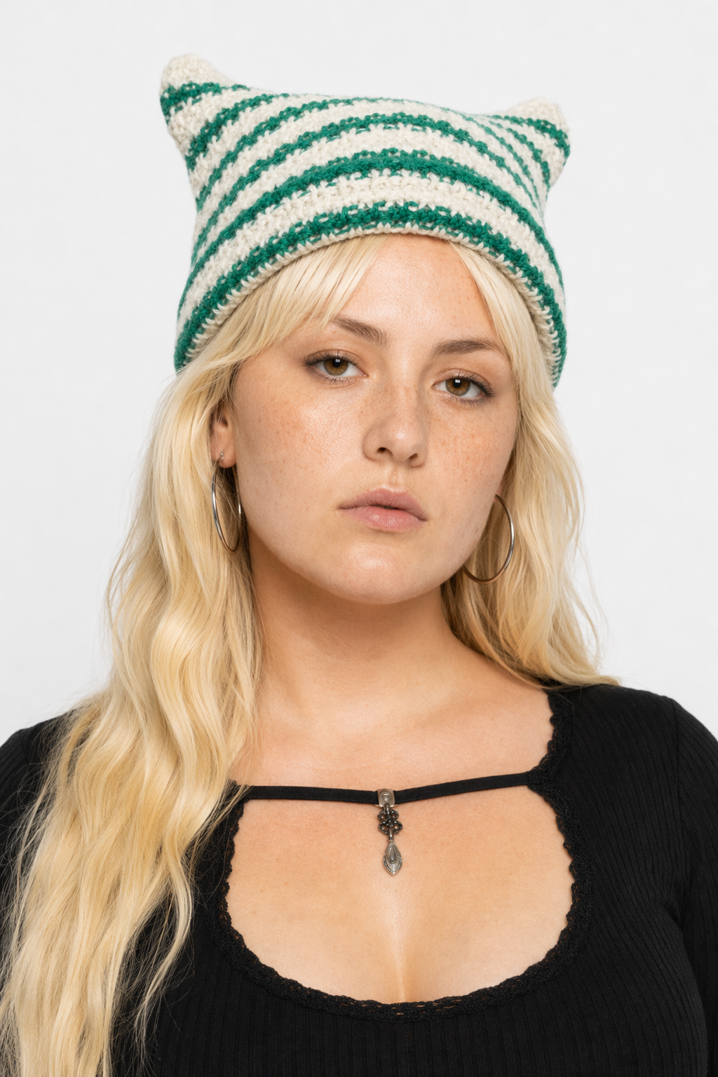 Devilish Striped Harajuku Cat Beanie Green striped