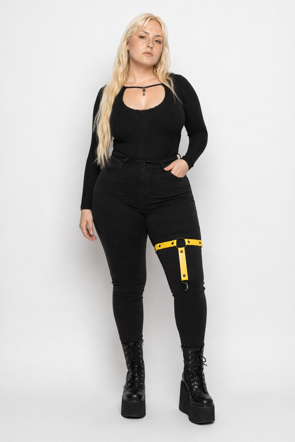 Gothic Leather Leg Garter yellow