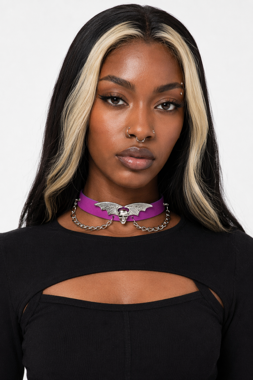 "Skull Bat Choker: Multi-Colored Option" Purple