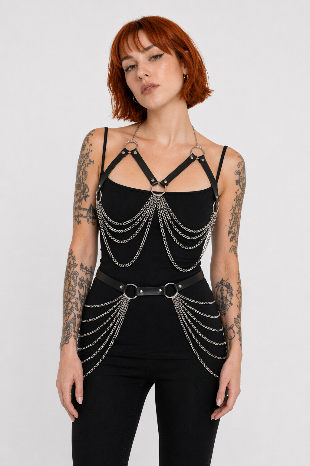 "Black PU Leather Top & Harness" top