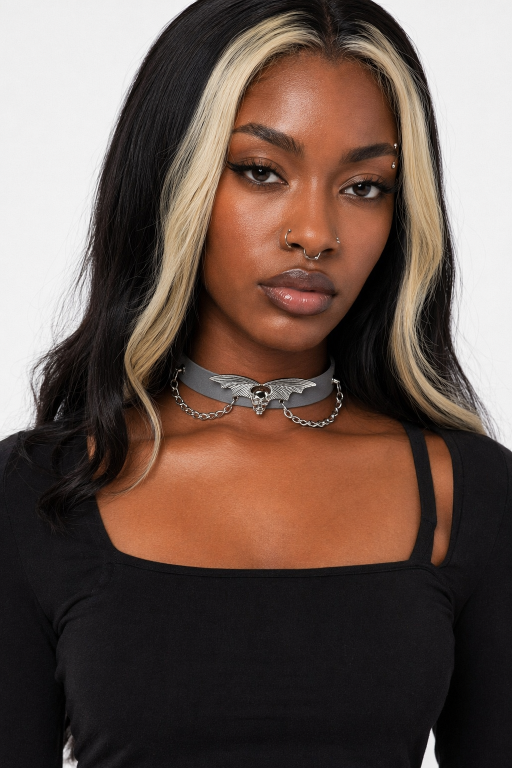 "Skull Bat Choker: Multi-Colored Option" Gray