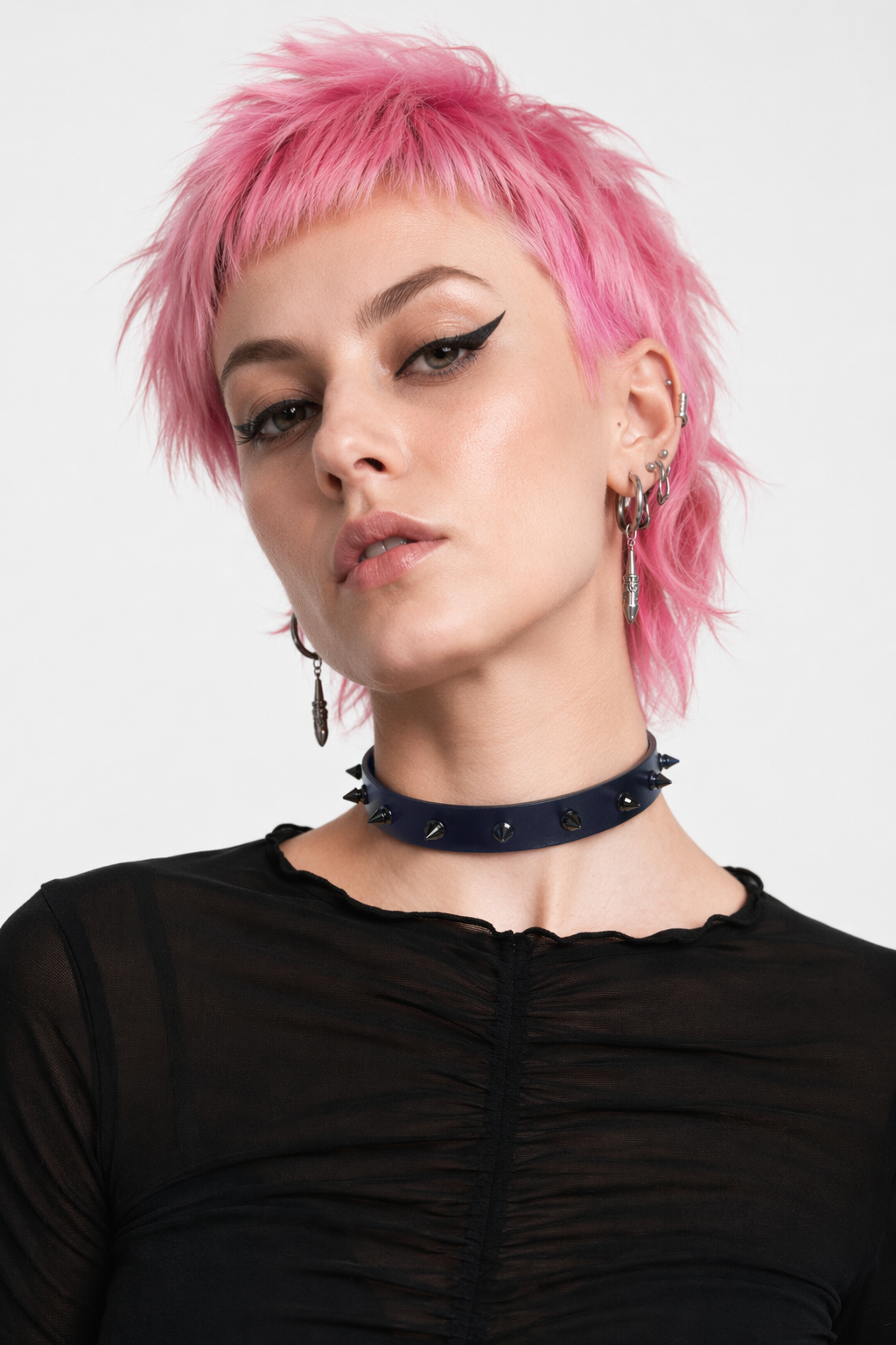 Hellboy's Spiky Black Leather Choker navy