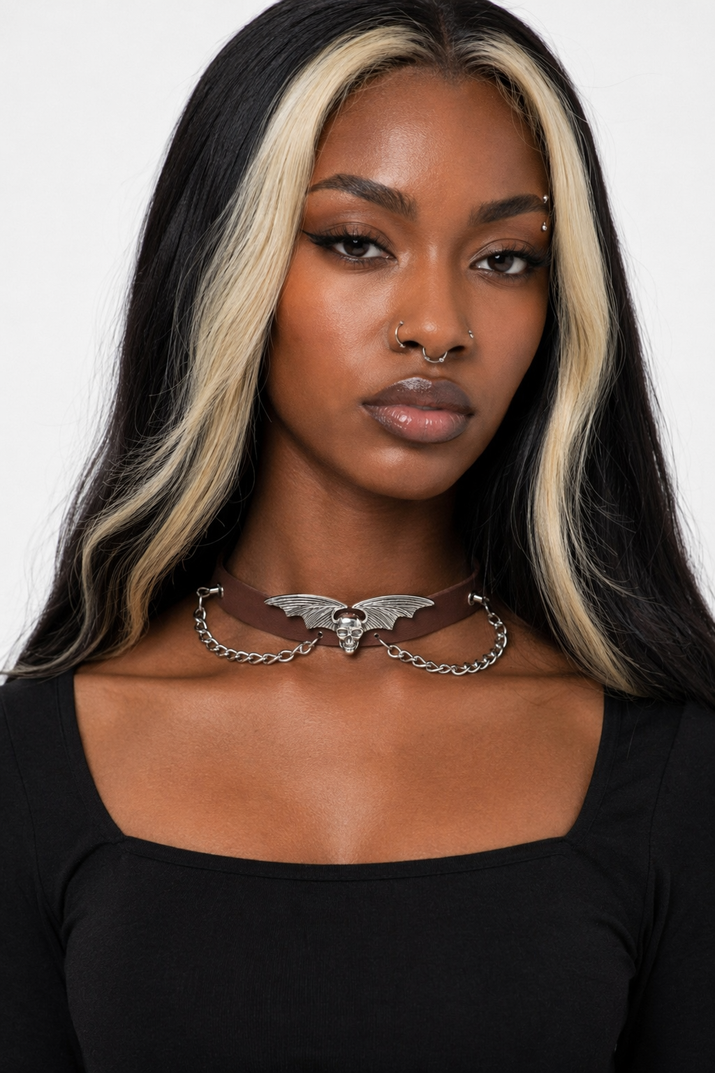 "Skull Bat Choker: Multi-Colored Option" Brown