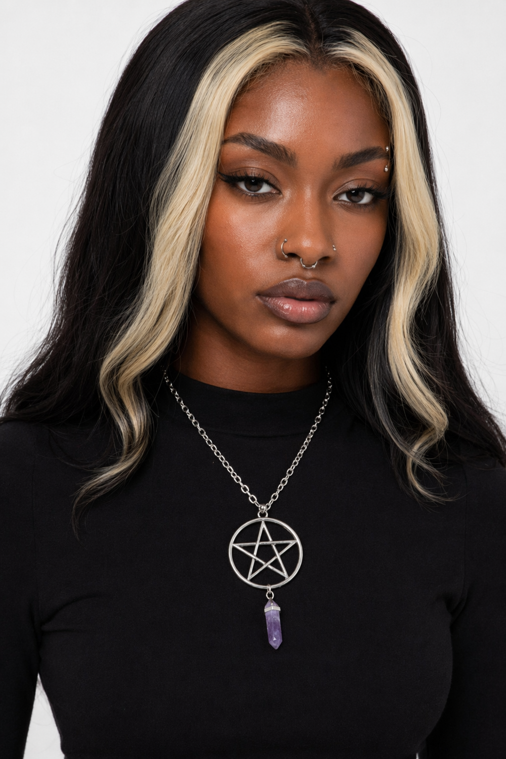 Gemstone Pentagram Necklace Silver Plated