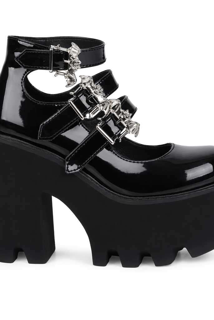 Gothic Bat Buckle Boots Black