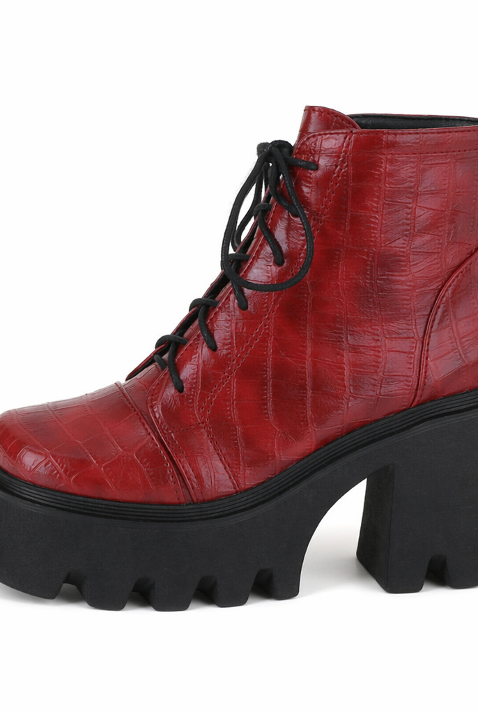 Gothic Lace-Up Leather Boots red