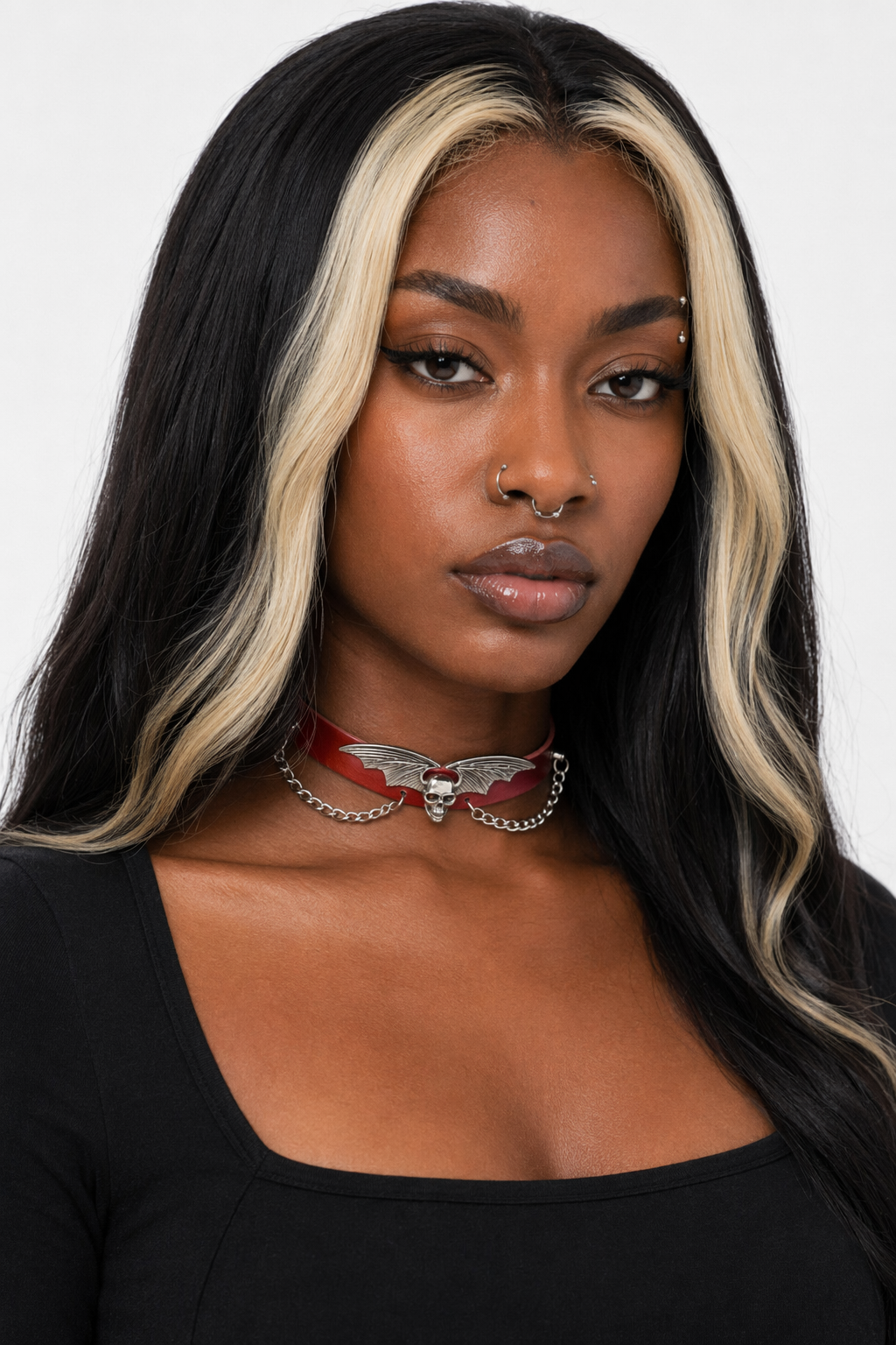 "Skull Bat Choker: Multi-Colored Option" Red