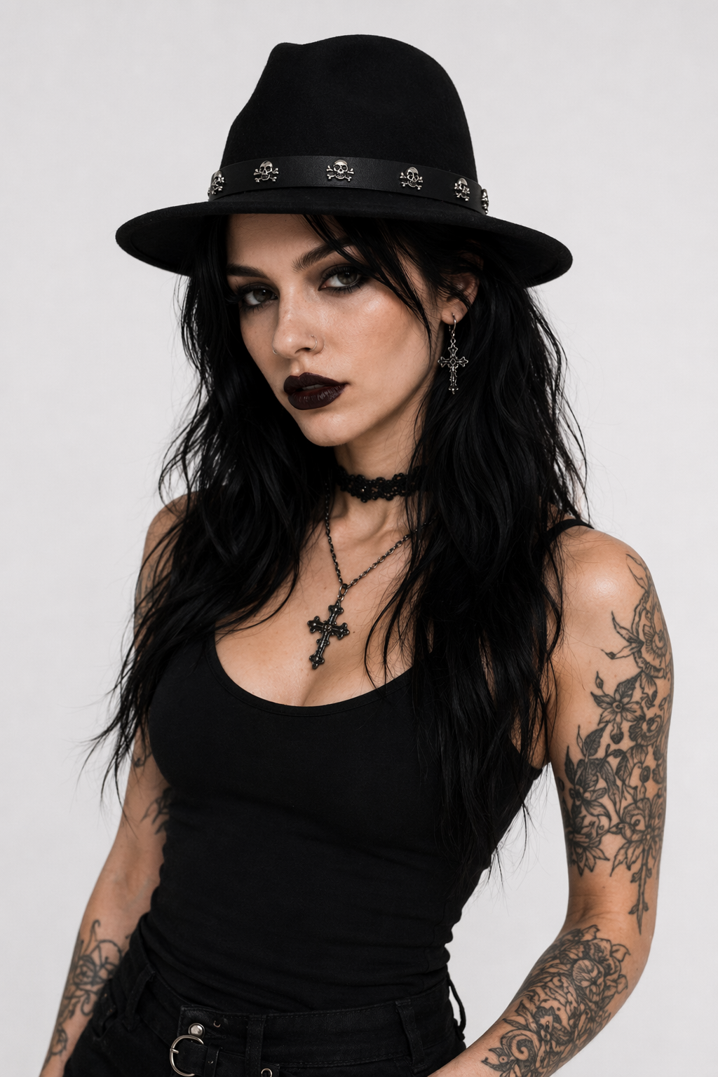 Skull Fedora in Multiple Colors Black