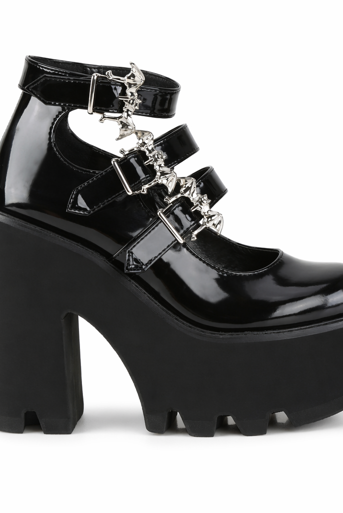 Gothic Bat Buckle Boots patent leather