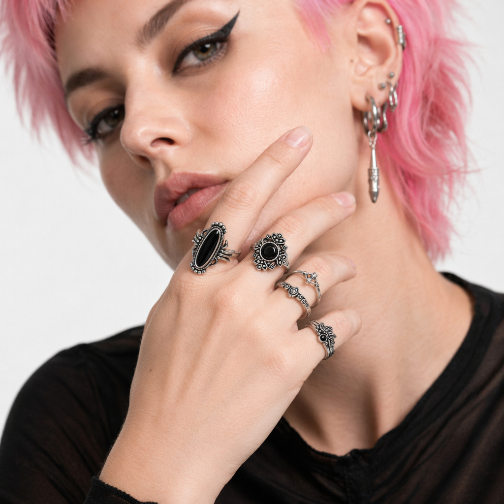 Black Silver Alternative Ring Set Default Title
