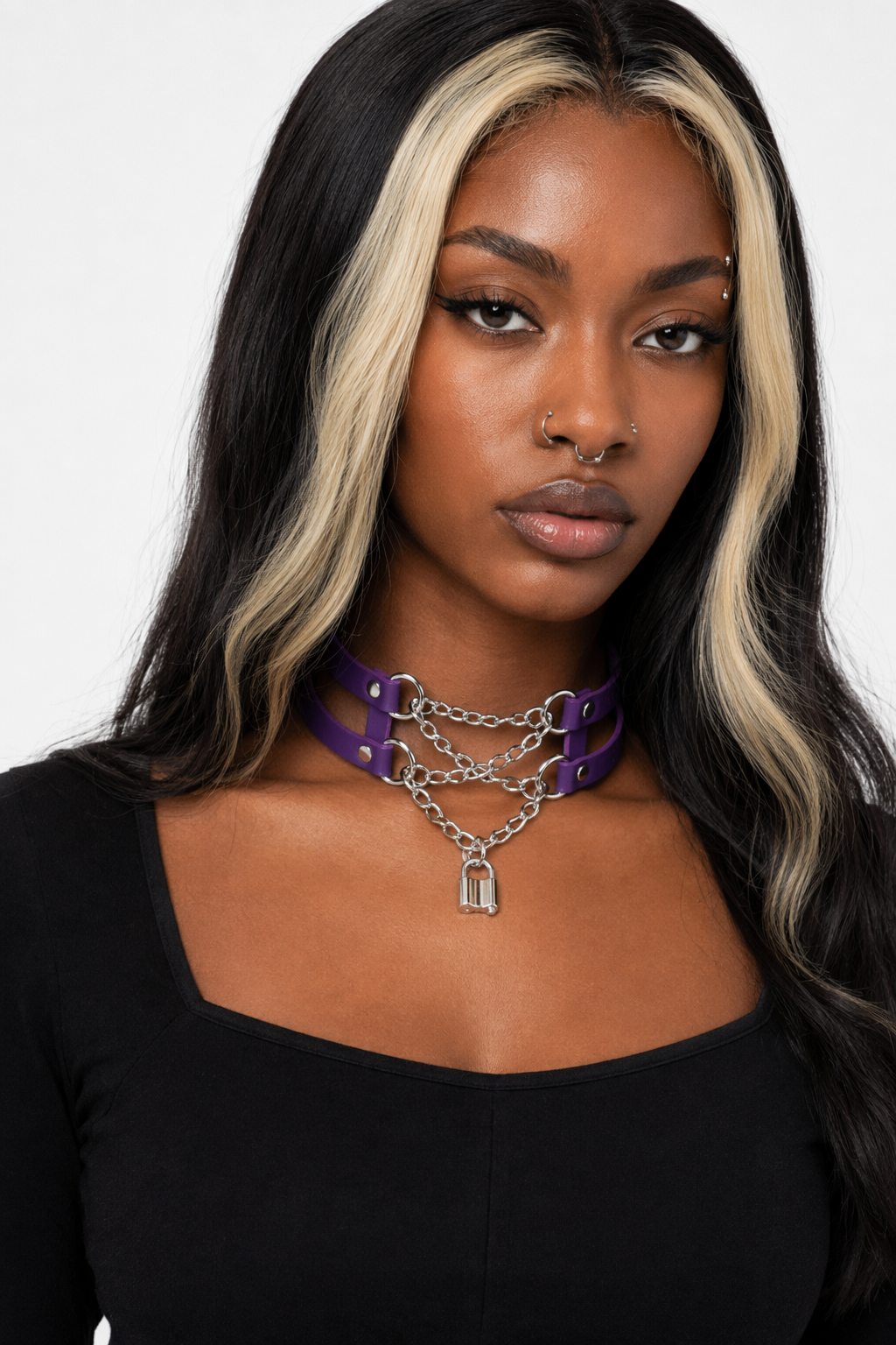 Leather Chain Choker purple