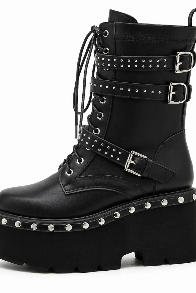 Black Studded Goth Boots black shoes