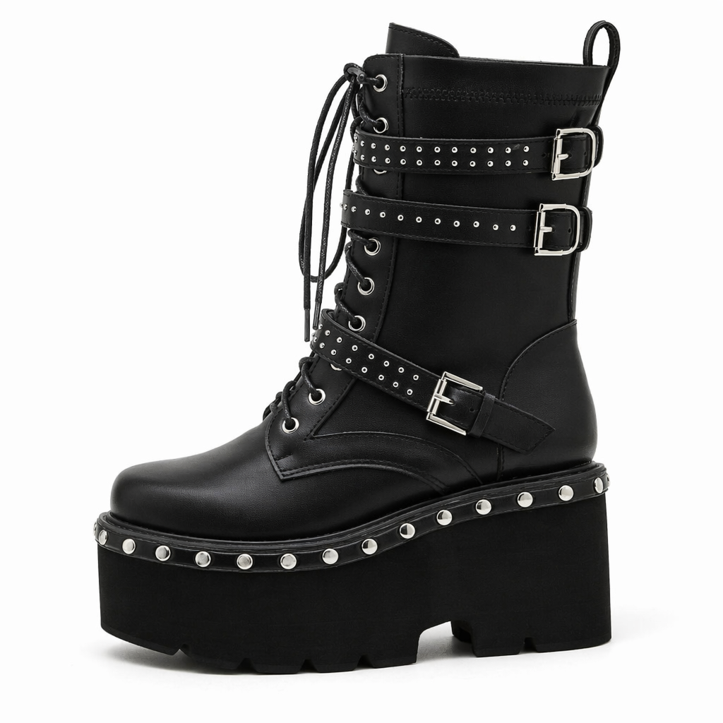 Black Studded Goth Boots black shoes