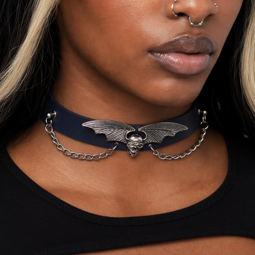 "Skull Bat Choker: Multi-Colored Option" Dark Blue