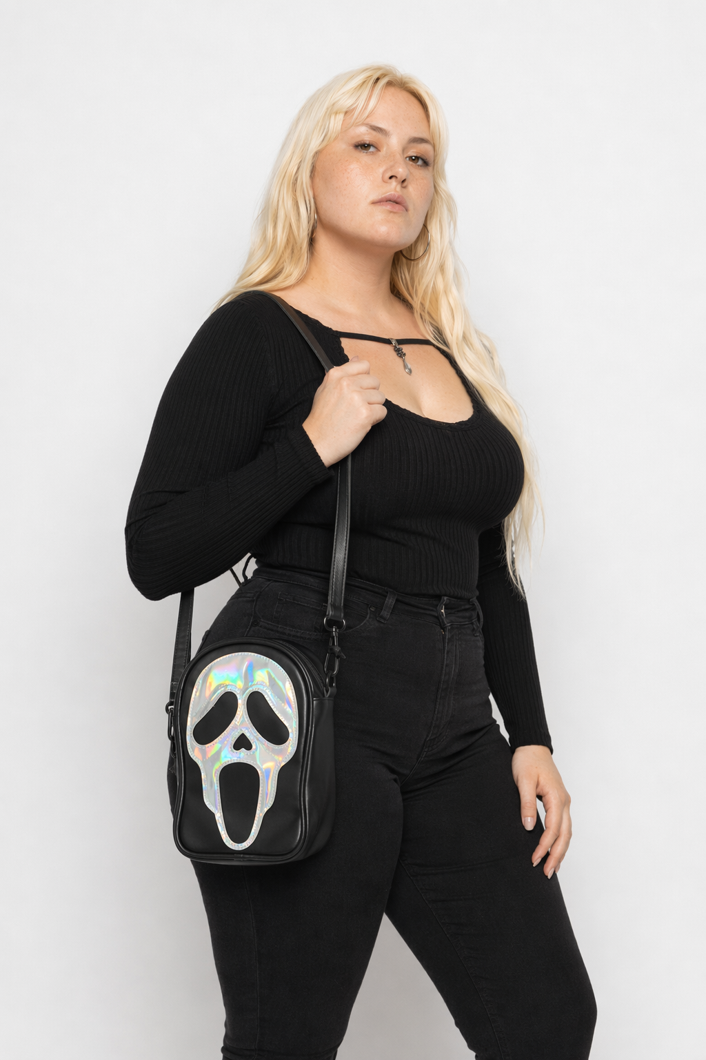 Ghost Face Shoulder Bag, Vibrant Colors silvery