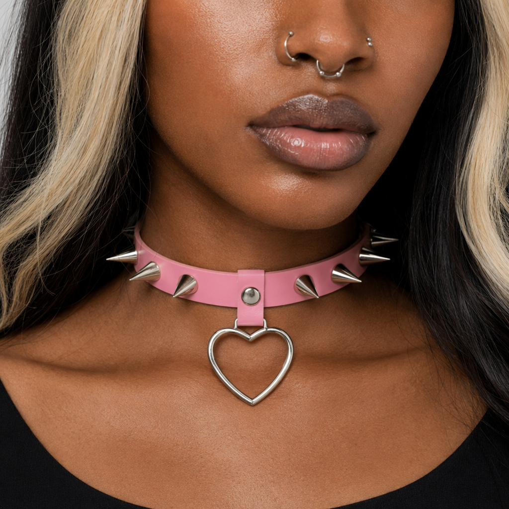 Furious Heart Choker in Black pink
