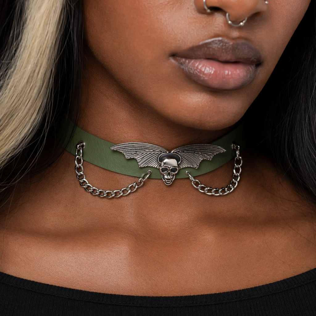 "Skull Bat Choker: Multi-Colored Option" Green