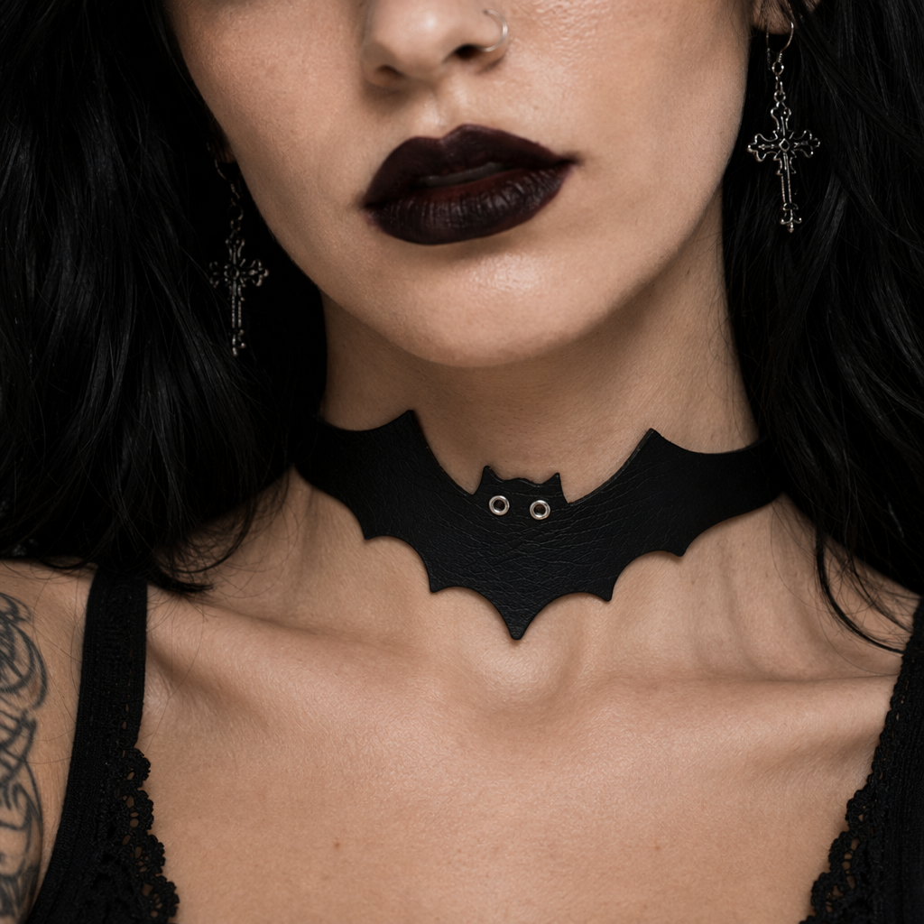 Hellbound Faux Leather Bat Choker (4 Shades) Default Title