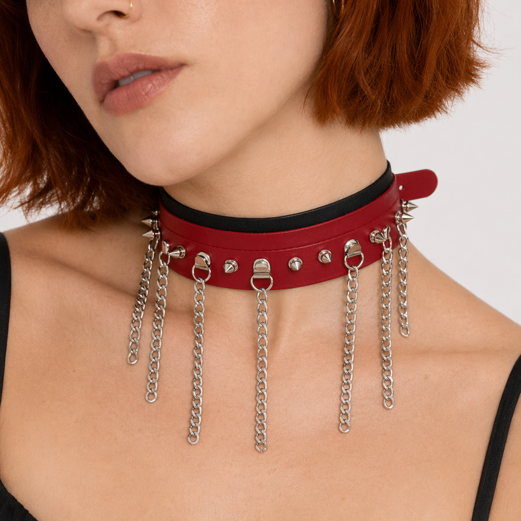 "Chic Black Chain Necklace" red