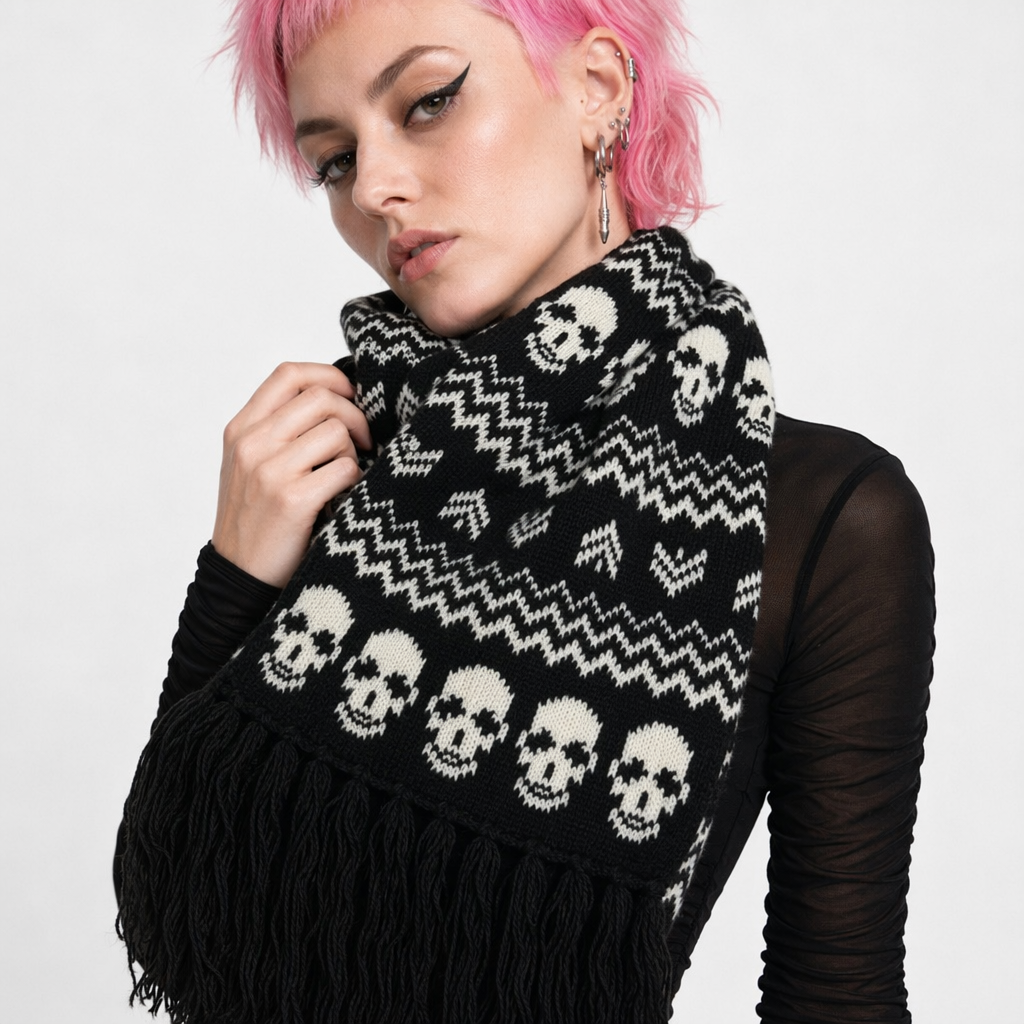 Skull Fringe Winter Scarf Default Title
