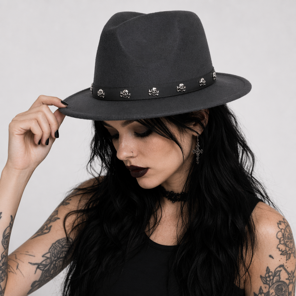 Skull Fedora in Multiple Colors Gray