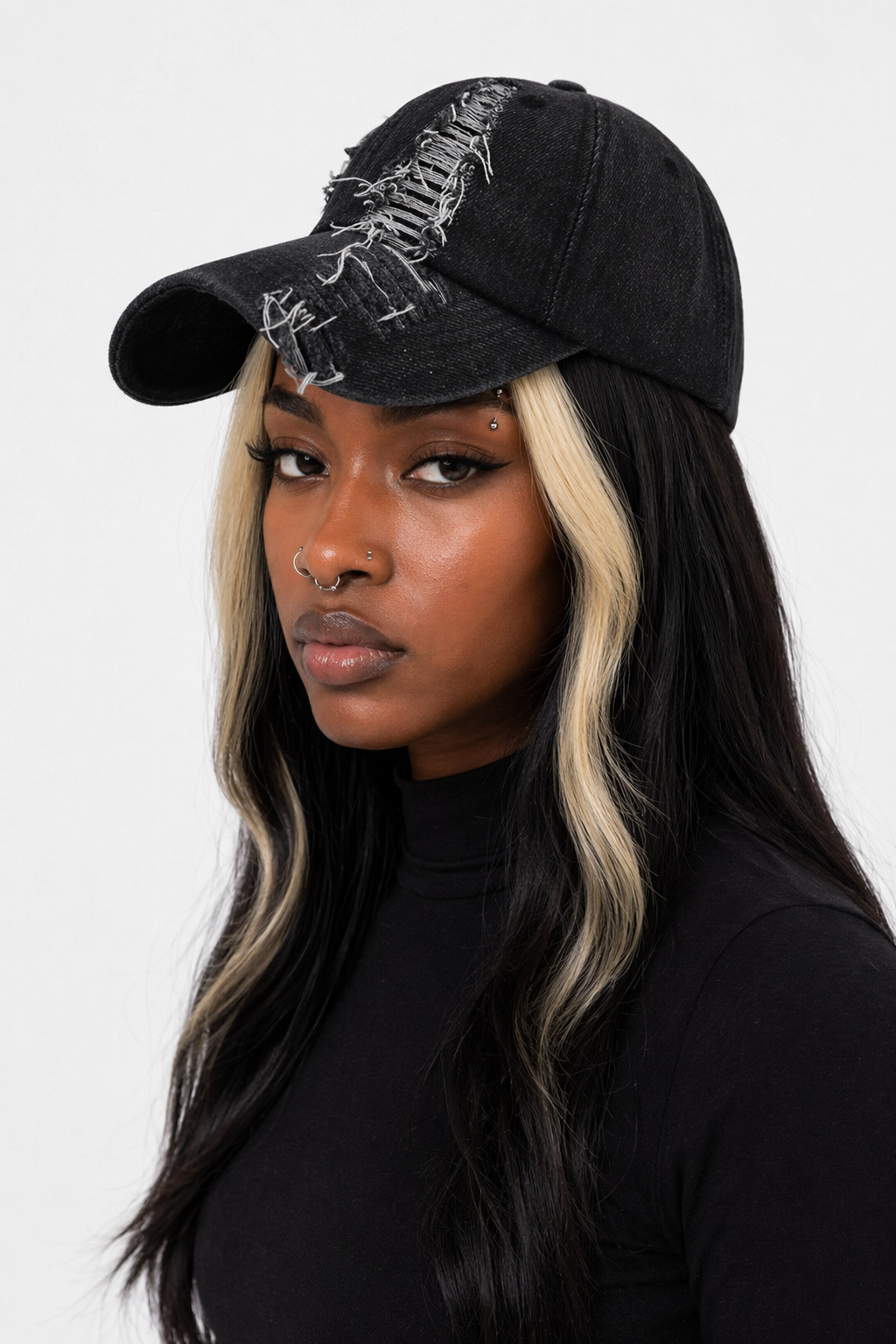 "Ripped Embroidered Black Cap" Default Title