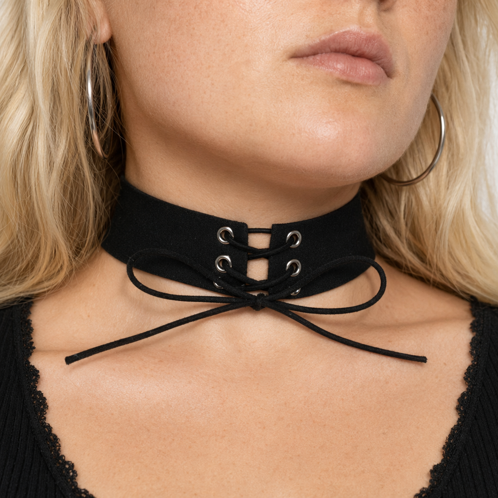Gothic Lace-Up Choker Necklace Black