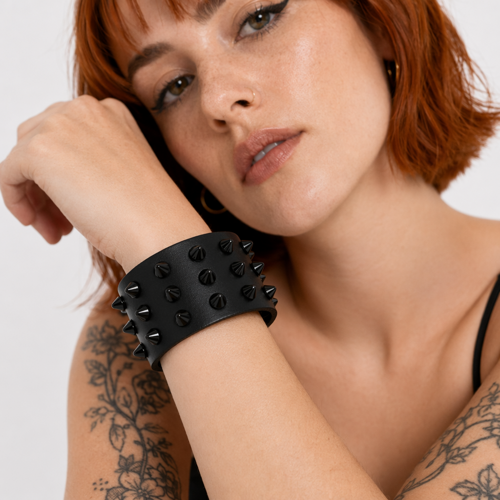 Colorful Spike Leather Bracelet Black