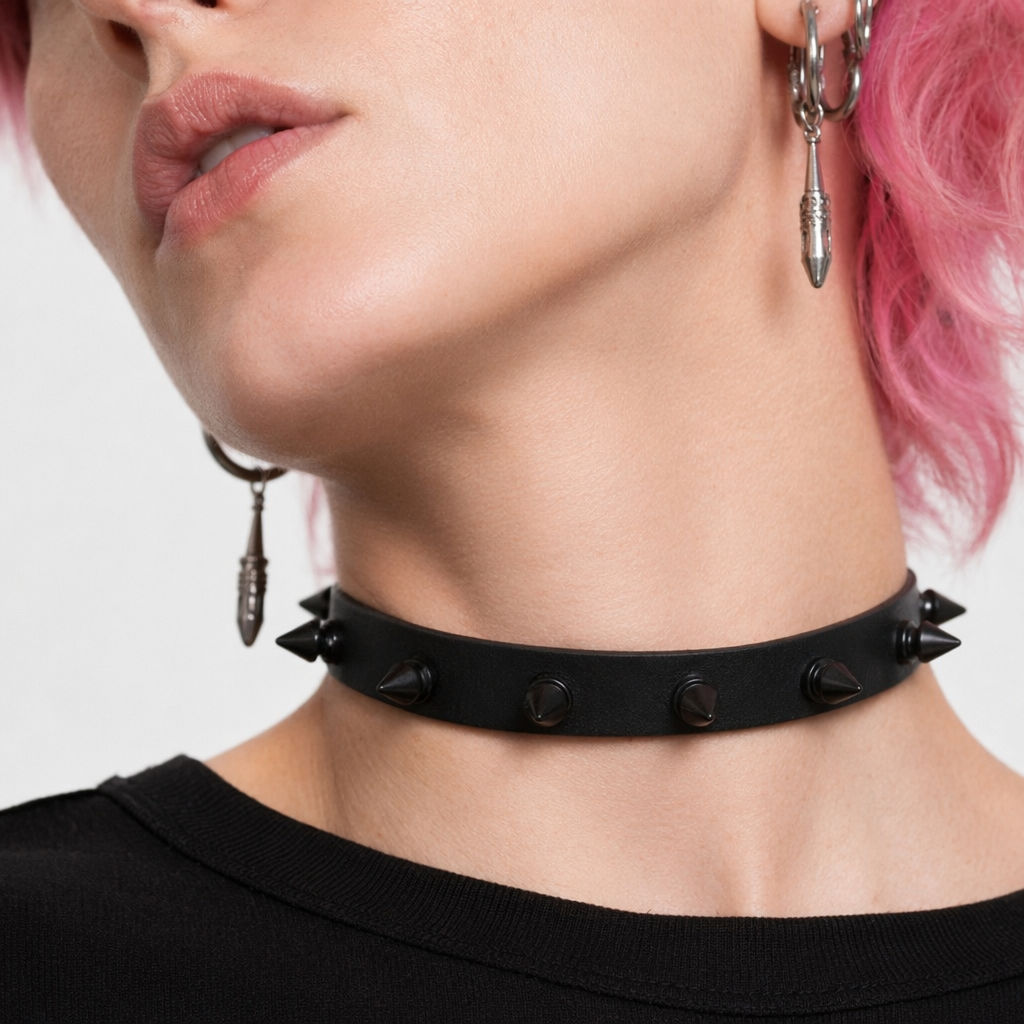 Hellboy's Spiky Black Leather Choker black