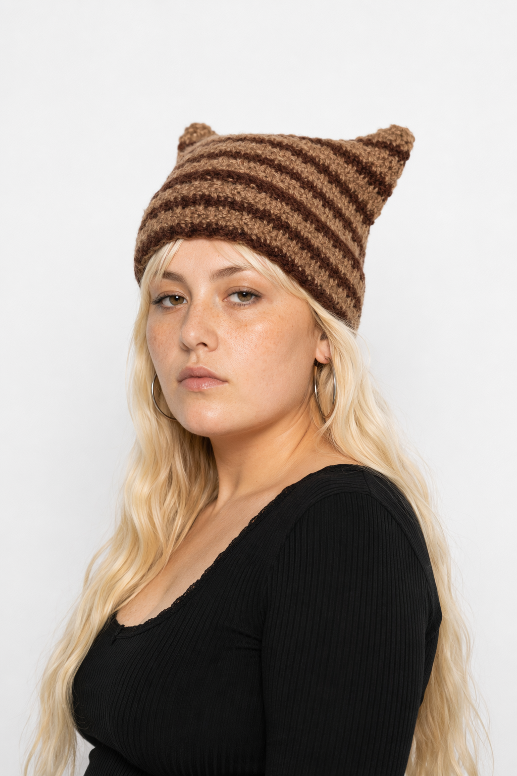 Devilish Striped Harajuku Cat Beanie Brown striped