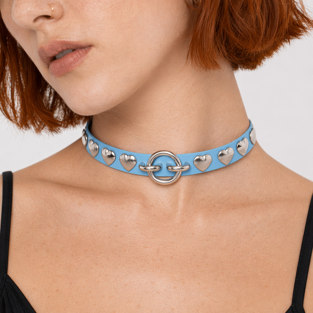 Colorful Heart Choker Light Blue