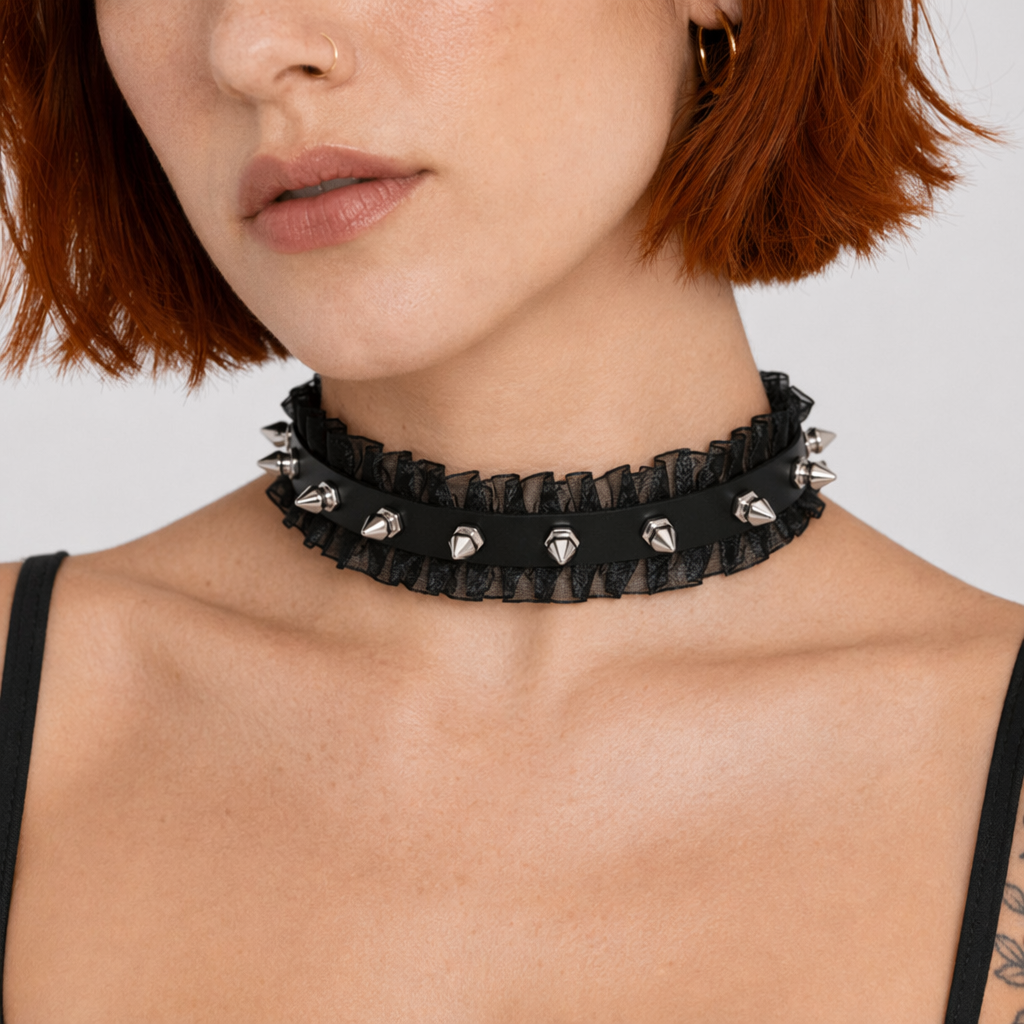 Leather Lace Choker black