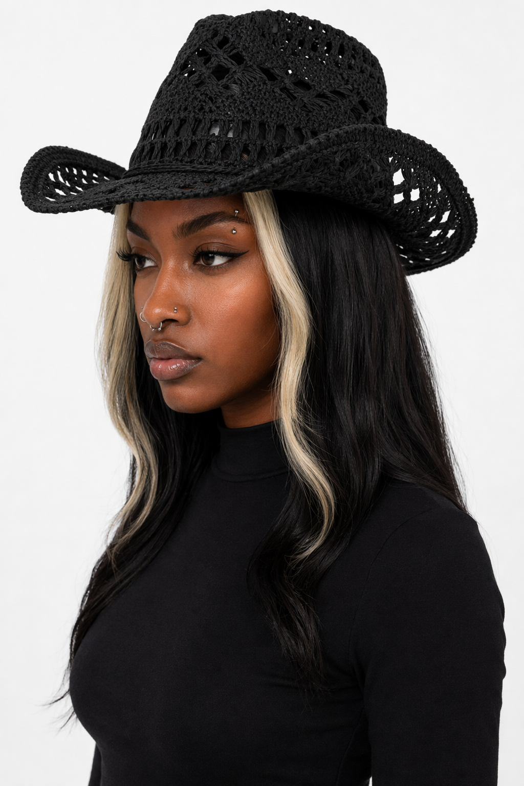 Gothic Cowboy Hat in Black Mesh Black