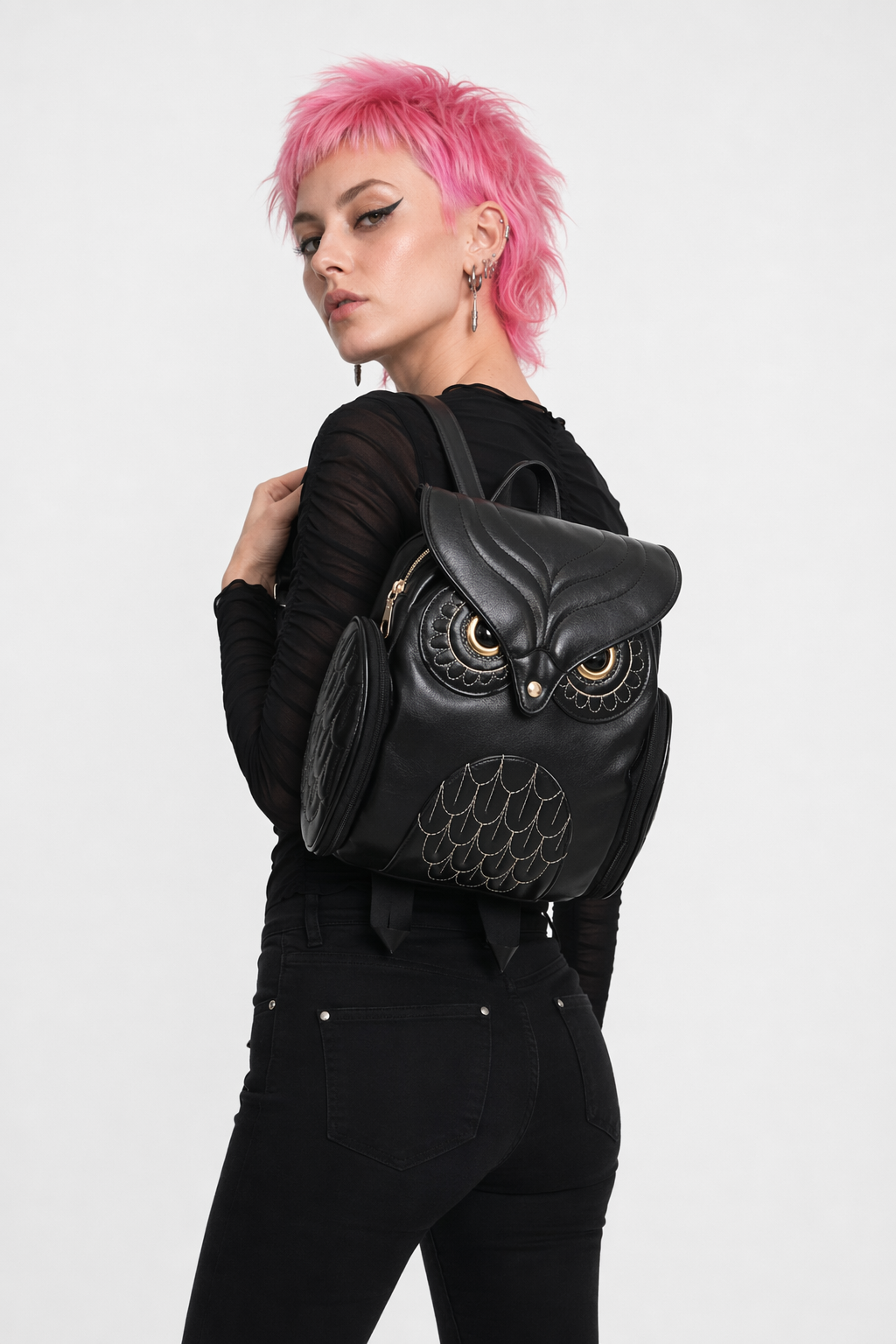 Faux Leather Owl Embroidery Backpack Default