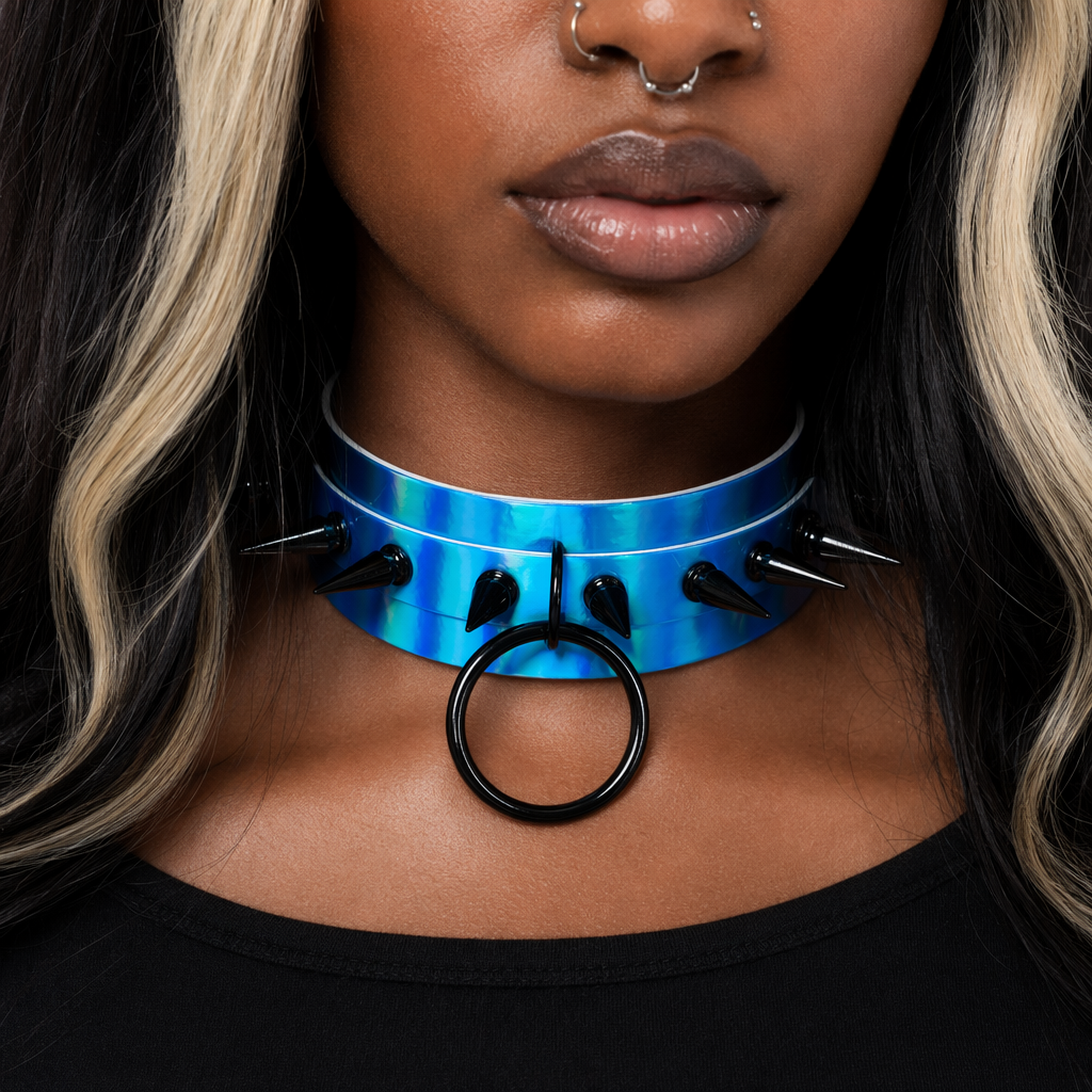 Holo Black Spike Choker (4 shades)' Blue