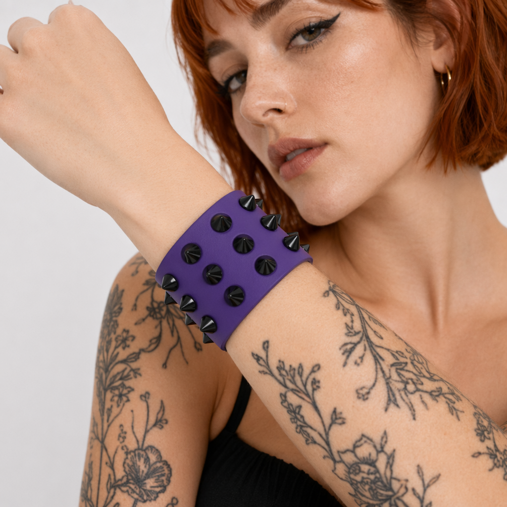 Colorful Spike Leather Bracelet Purple