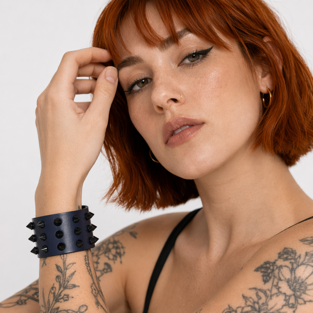 Colorful Spike Leather Bracelet Navy